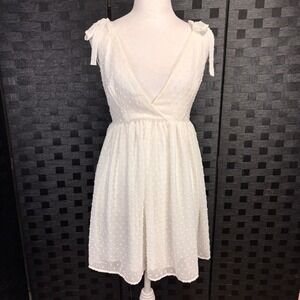 Lucy in the Sky Swiss Dot Babydoll Mini Dress Women S White Tie Strap Grad Bride